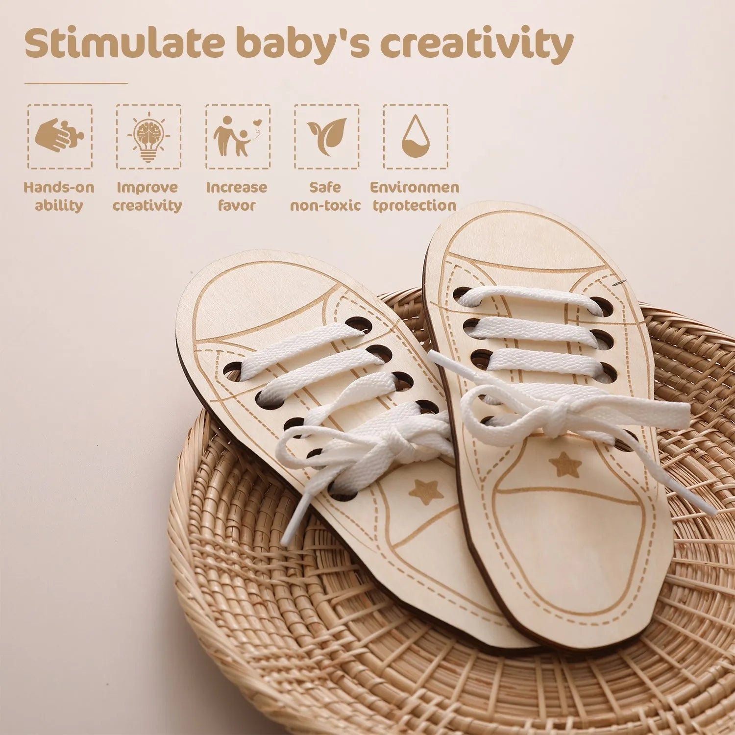 Wooden Lacing Shoe Toy Learn to Tie Laces Creative Threading Toys