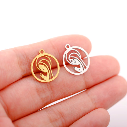 5pcs/Lot Stainless Steel Pendant Cute Baby Foot /Virgin Mary/Maternal