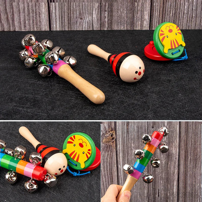 9 in 1 Wooden Montessori Toys Rattle Bell Drum Column Set Musical