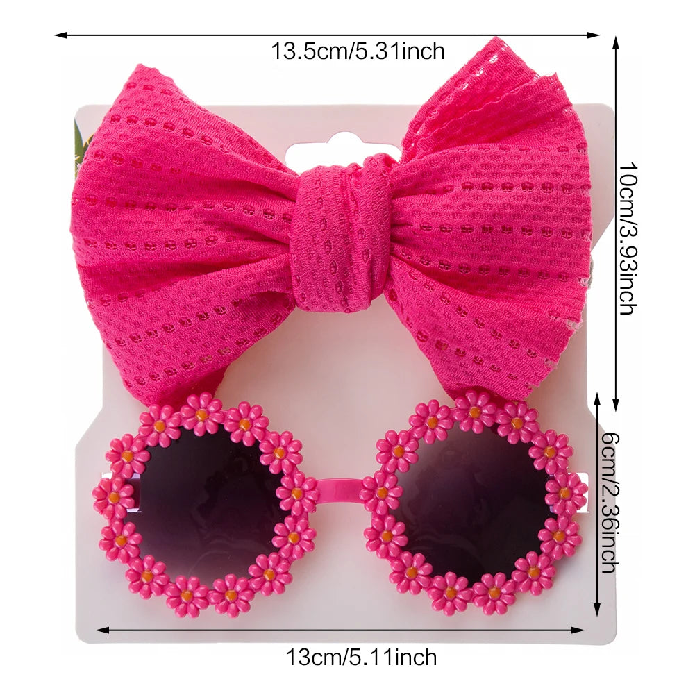 2Pcs/Card Daisy Baby Sunglasses Eyelet Bow Headband Set Elastic Nylon