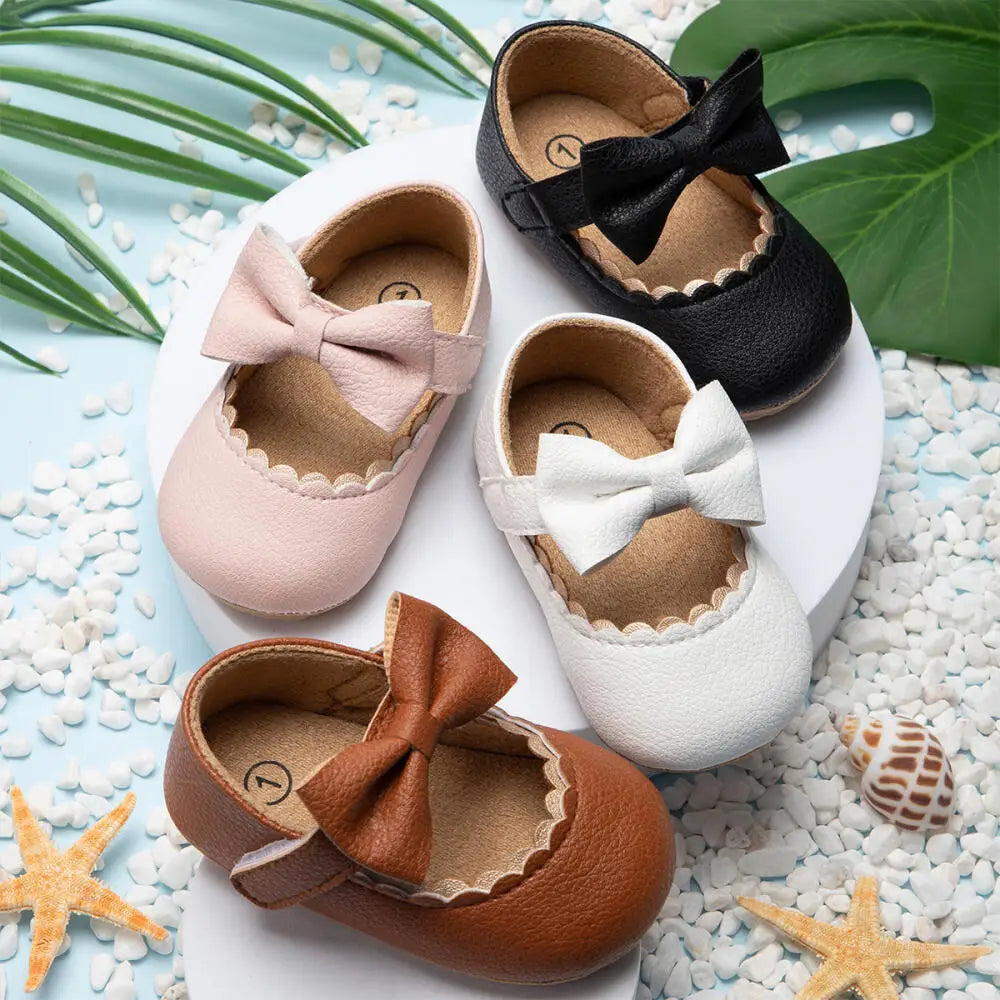 Retro New Newborn Baby Walking Shoes Spring Autumn Solid Color Bow