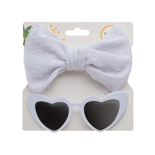 2Pcs/Card Retro Heart Shape Baby Sunglasses & Headbands Set Swiss Dots