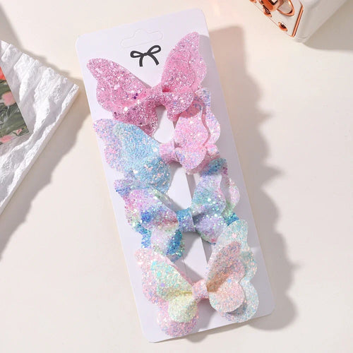 2/4/5Pcs Girls Cute Sequins Double Butterfly Hair Clip Bow Hairpins