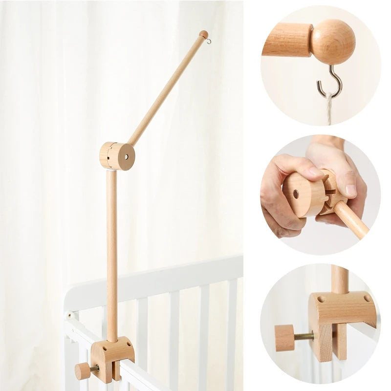 Baby Rattle Toy Bed Bell Bracket Wooden Mobile 0-12 Months Newborn