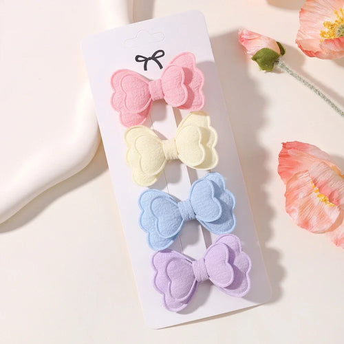 4Pcs/set Candy Colored Hair Clip Set for Girls Double Layered Bow Cute