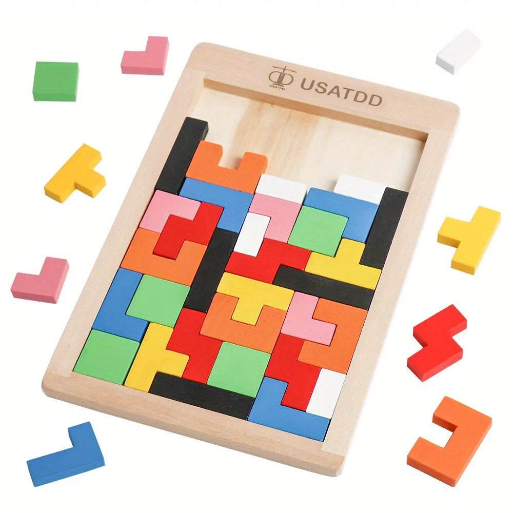 Wooden Puzzles Blocks Brain Teasers Toy Tangram Colorful Jigsaw Game