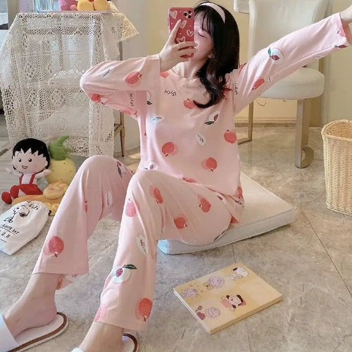 Cartoon Mickey and Minnie Print Girls Long Sleeve Pajamas Spring