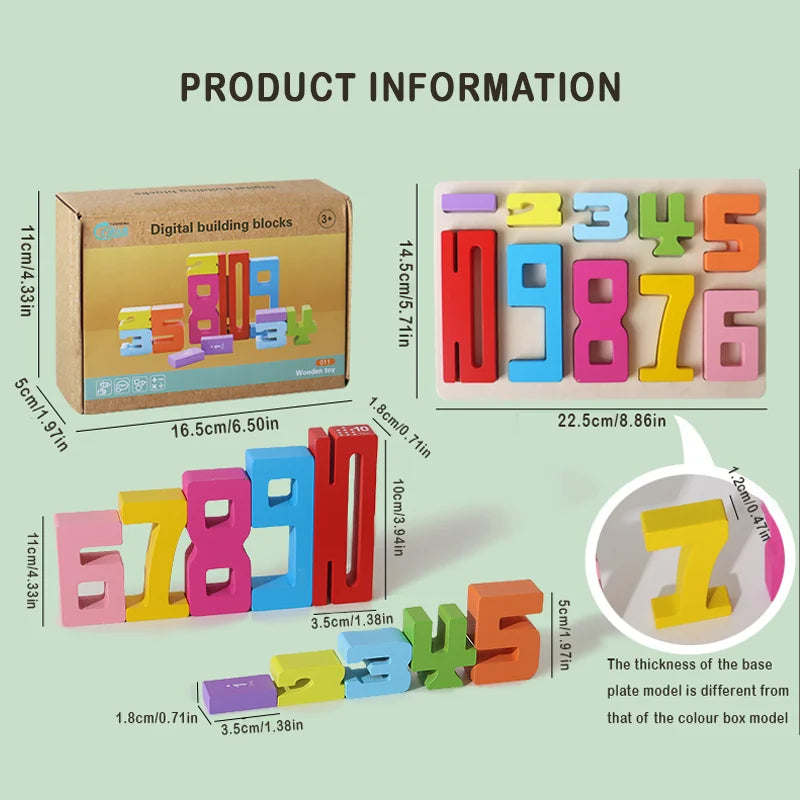 Wooden educational digital blocks, creative puzzles, stacking toys,