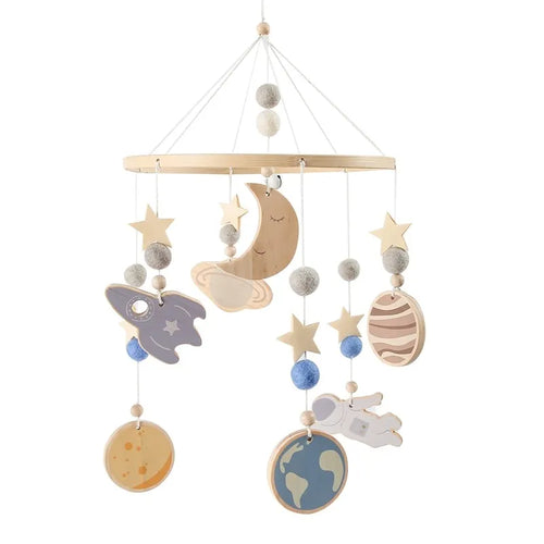 Baby Crib Mobile Bed Bell Rattle Toys Wooden Crochet Stars Pendant Bed