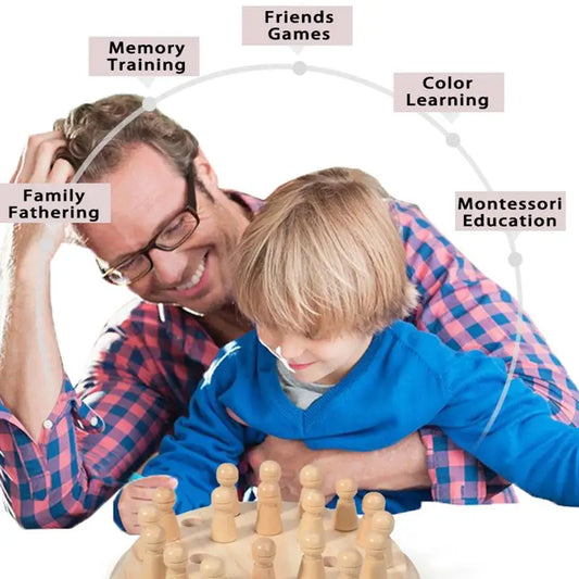 Montessori Wooden Memory Match Stick Chess Board Game Logic Braintease