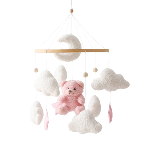 Baby Wooden Bed Bell Mobile Hanging Rattle Toys Teddy Velvet Bear