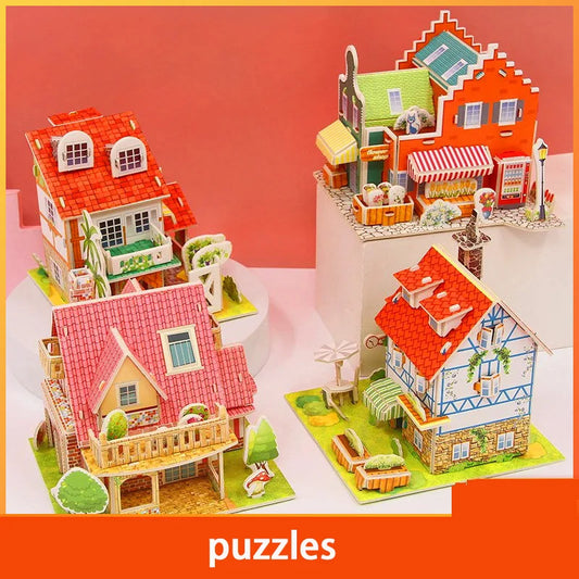 3D Paper Puzzle Montessori Miniature Houses Funny Carton Construction