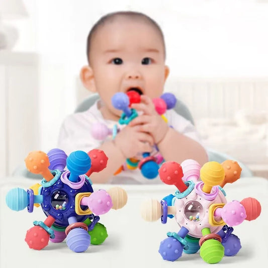 Montessori Baby Toys 0 12 Months Rotating Rattle Silicone Teething