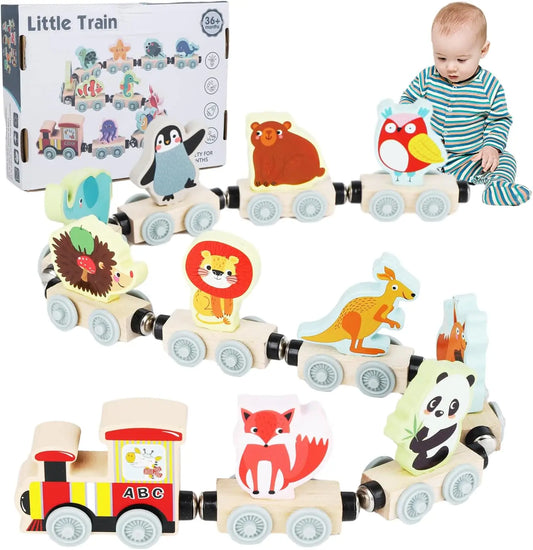 Montessori Magnetic Wooden Train Toys Early Educational Cognition