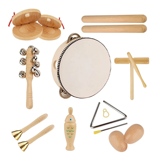 Wooden Musical Instrument Toys for Kids Eco Friendly Drum Castanets