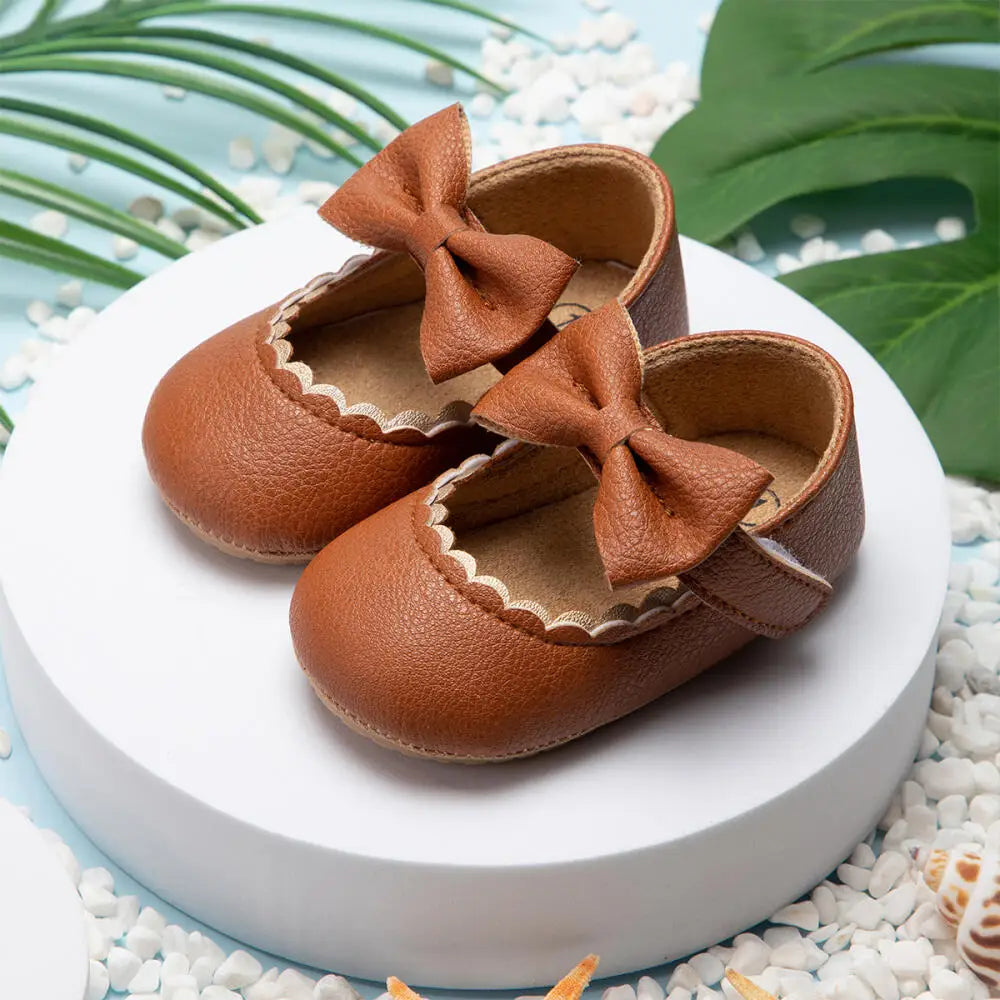 Retro New Newborn Baby Walking Shoes Spring Autumn Solid Color Bow