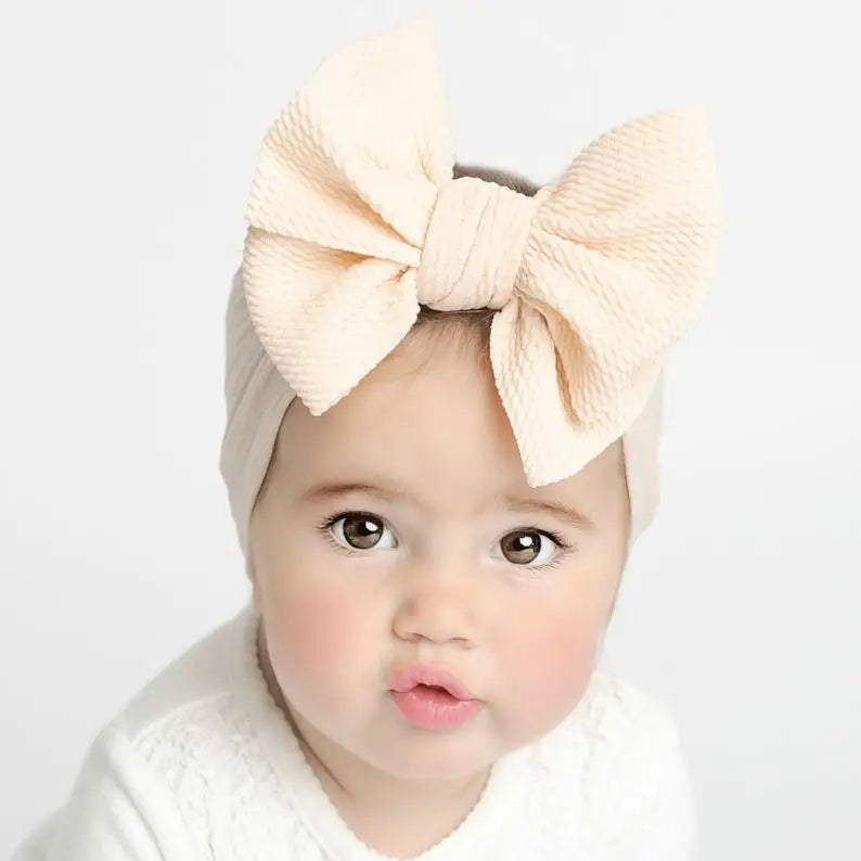 Solid Big Bow Topknot Headband for Baby Girls Elastic Nylon Hair Bands