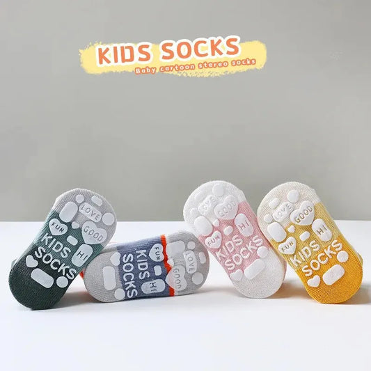 5Pairs/Lot Baby Anti Slip Socks Solid Stripe Girls Boys Newborn Kids