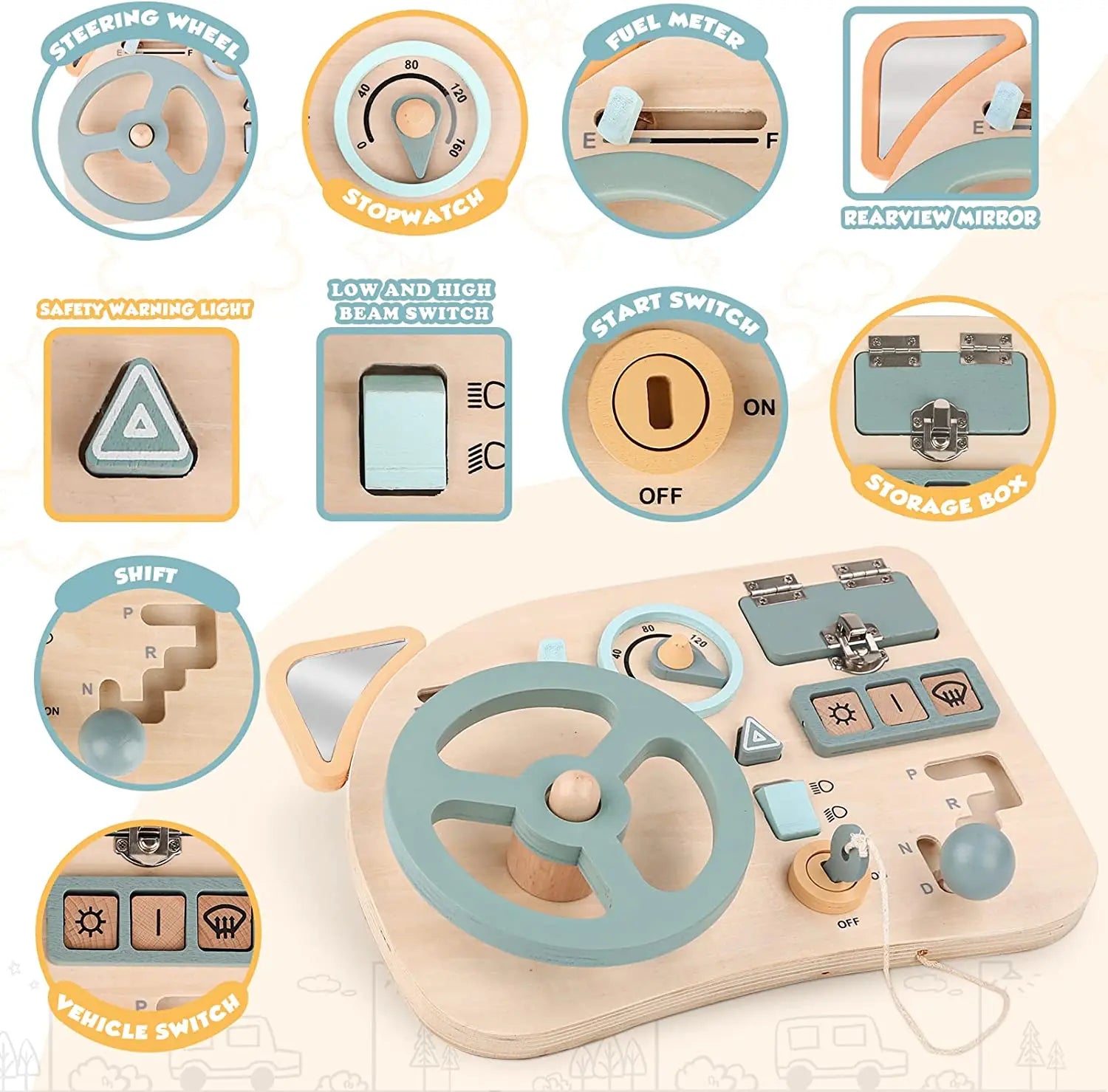 Montessori Toy Steering Wheel Wooden Busy Board Wooden Sensory Toys