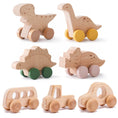 Load image into Gallery viewer, Wooden Baby Car Toys Beech Wooden Dinosaur Cartoon Car Teether
