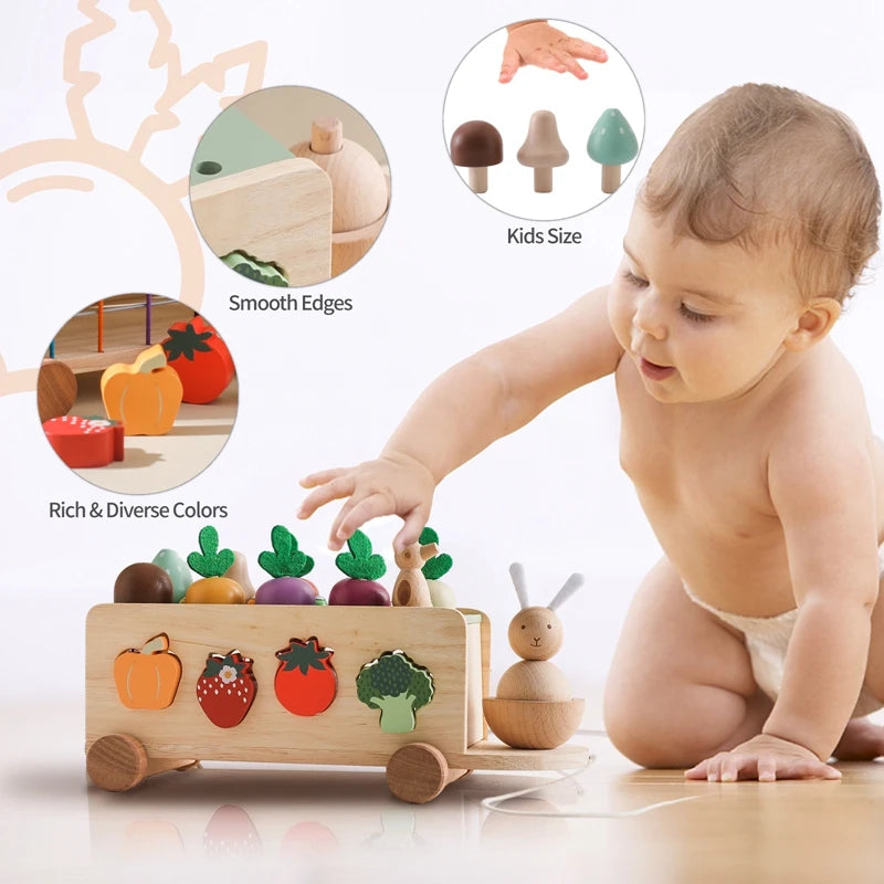 Wooden Turnip Car Stretch Rope Hand-pulled Car Baby Carrot Pulling Toy