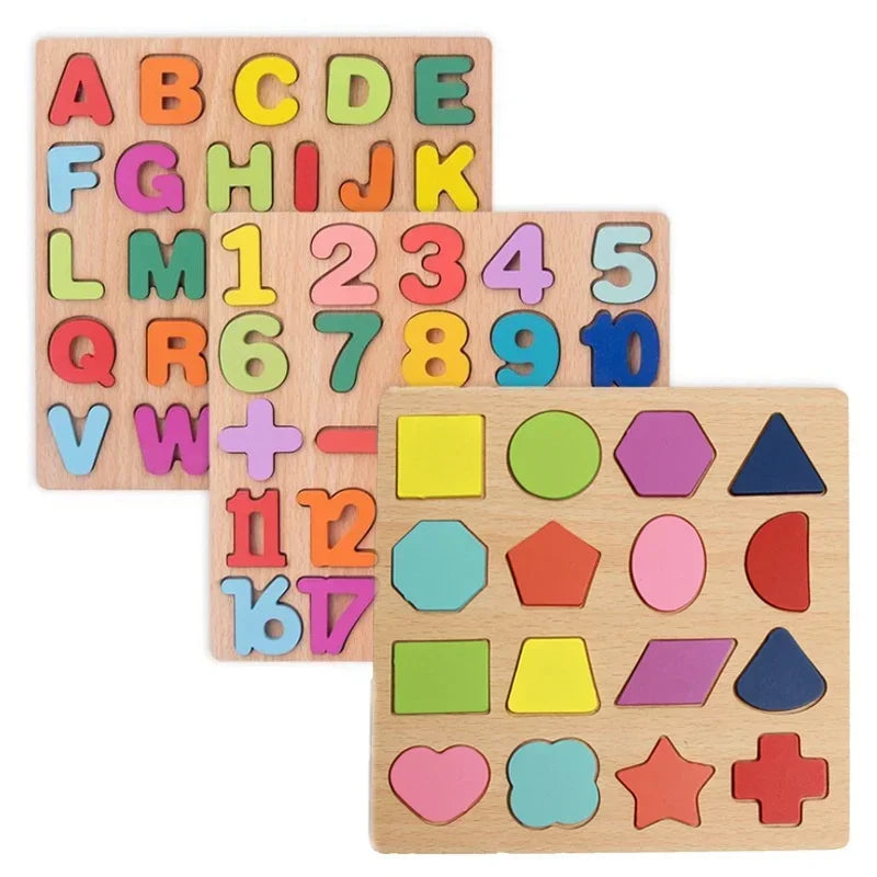 Colorful Alphabet Number Wooden Puzzles Kids Intelligent Matching Game