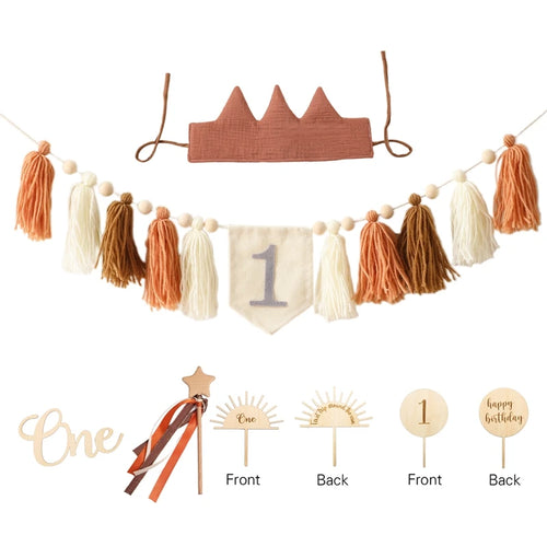 Baby Happy Birthday Banner Handmade Tassel Pendant First Boys Girl