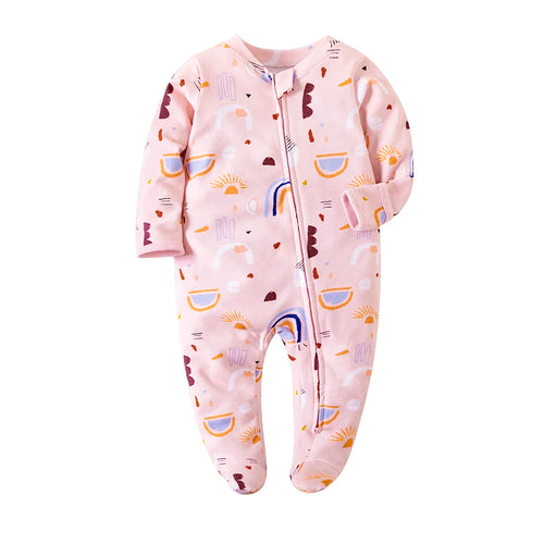 Spring Newborn Footed Pajamas Solid White Fashion Zipper Baby Clothes