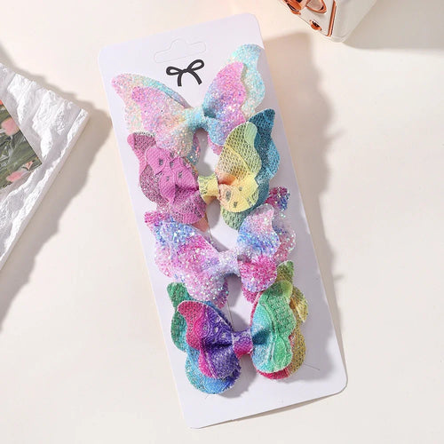 4Pcs/set Candy Colored Hair Clip Set for Girls Double Layered Bow Cute