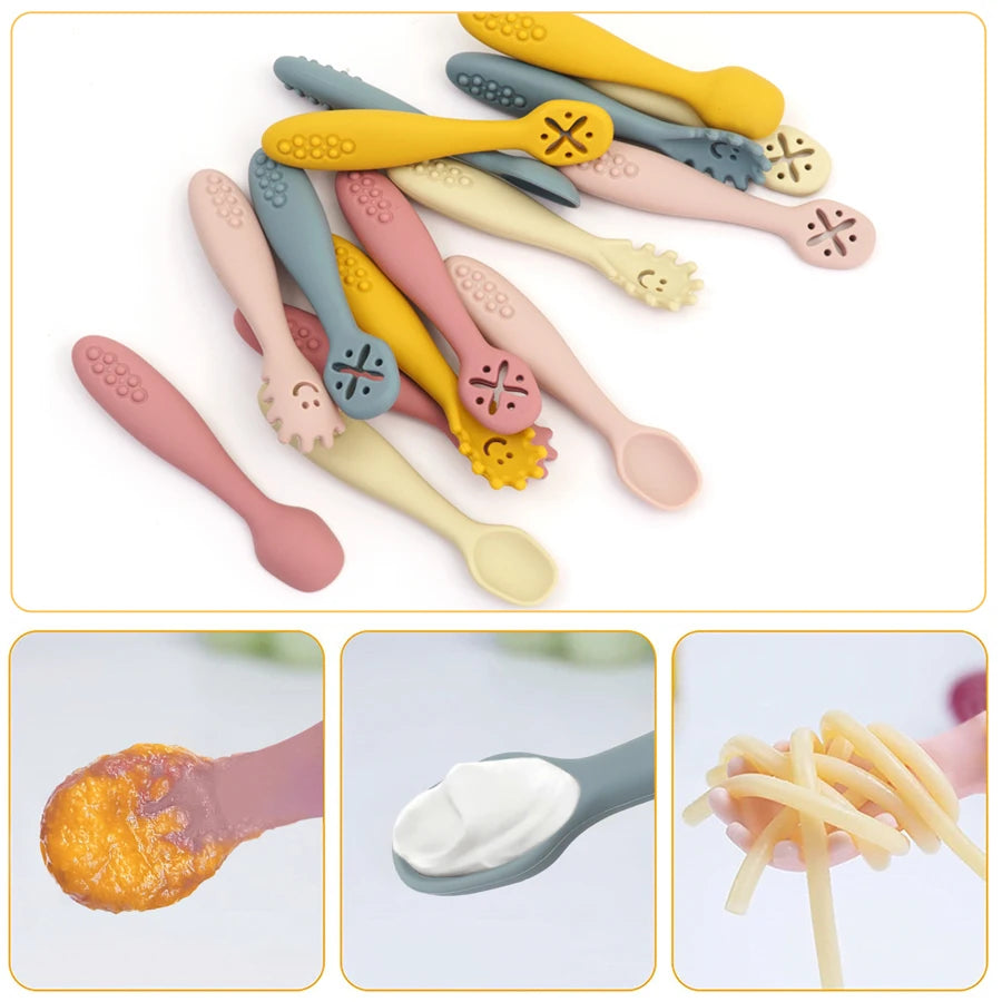 3PCS Cute Baby Learning Spoons Utensils Set Newborn Feeding Spoon Set