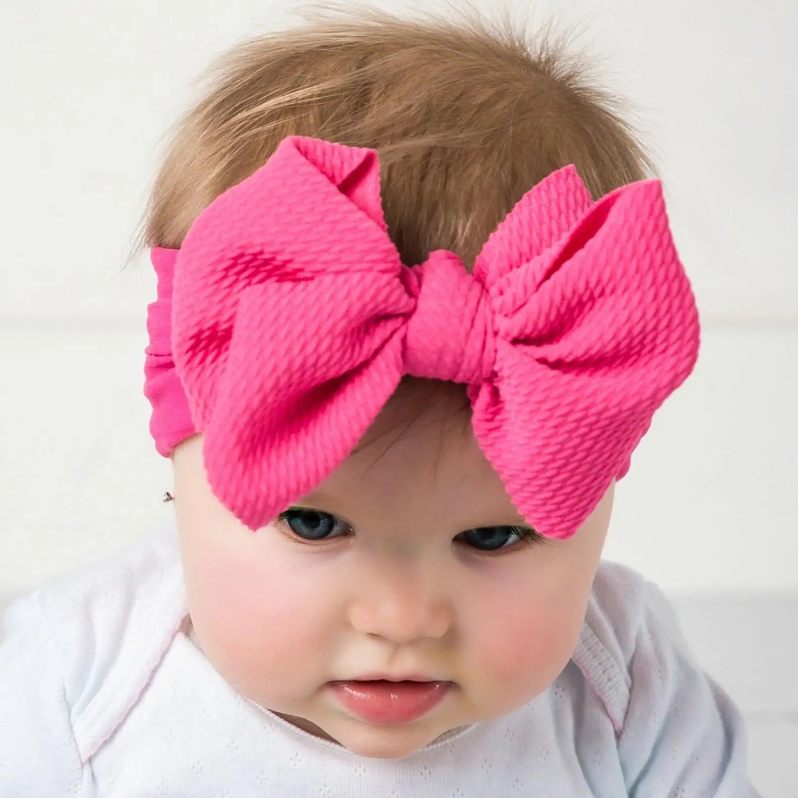 Solid Big Bow Topknot Headband for Baby Girls Elastic Nylon Hair Bands