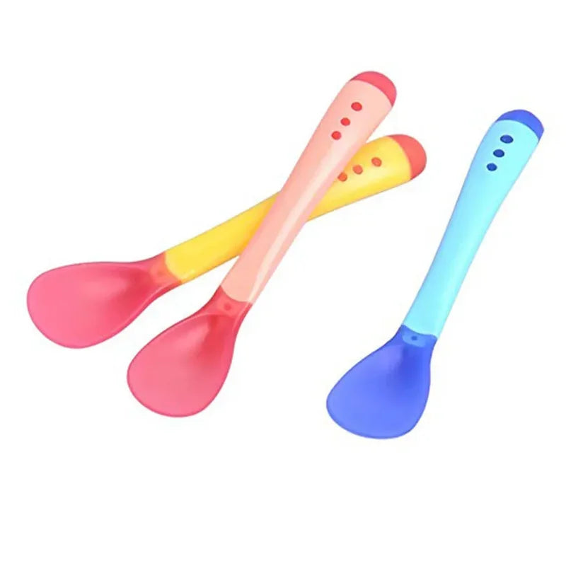 Baby Temperature Change Fork Spoon Small Toddlers Utensils Plastic