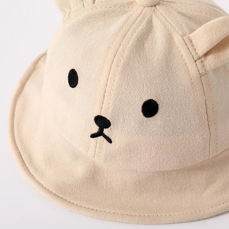 Cute Bear Baby Bucket Hat With Ears Boy Girl Cotton Kids Sun Hat