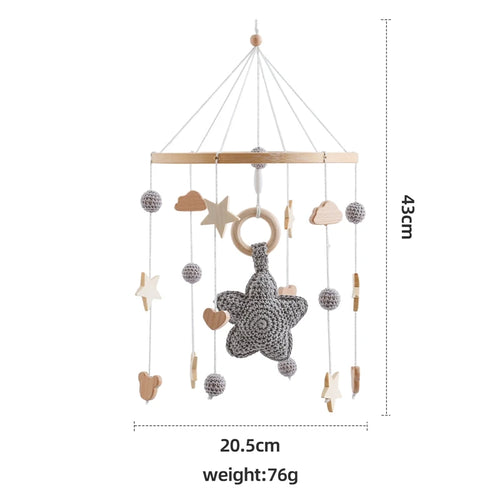 Baby Crib Mobile Bed Bell Rattle Toys Wooden Crochet Stars Pendant Bed