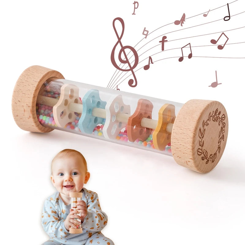 Montessori Baby Rain Stick Rainbow Hourglass Rain Music Rattle Baby