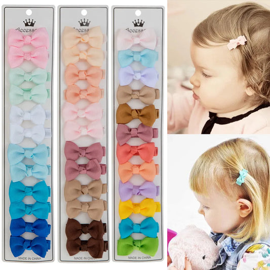 12Pcs/Lot  Solid Color Grosgrain Ribbon Bowknot Kids Hair Clips