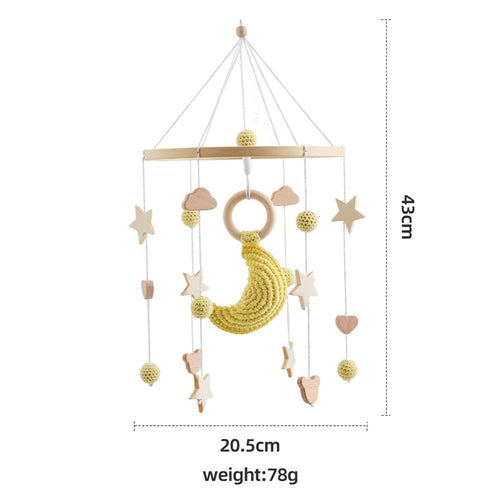 Baby Crib Mobile Bed Bell Rattle Toys Wooden Crochet Stars Pendant Bed