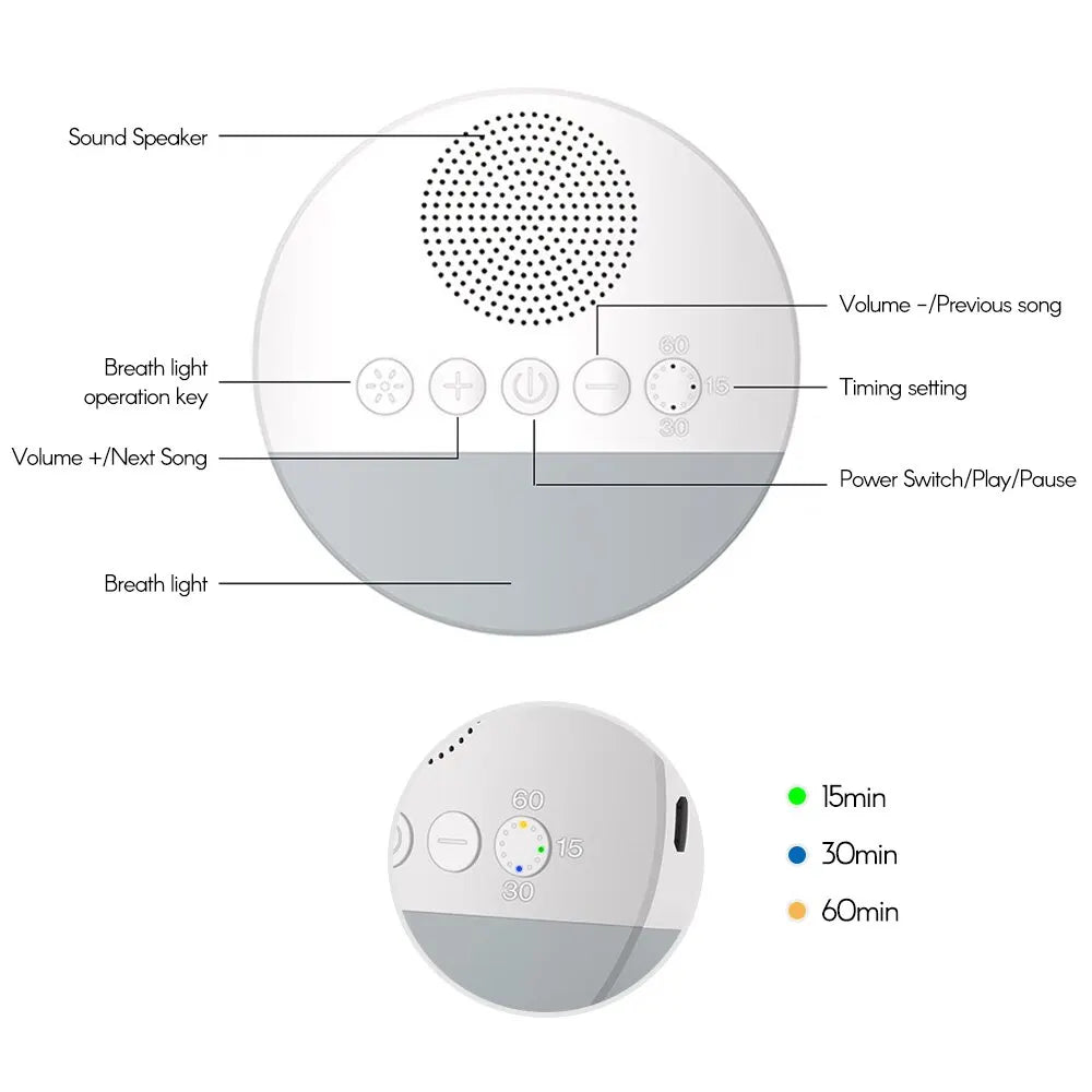 Baby White Noise Machine Kids Sleep Sound Player Night Light Timer