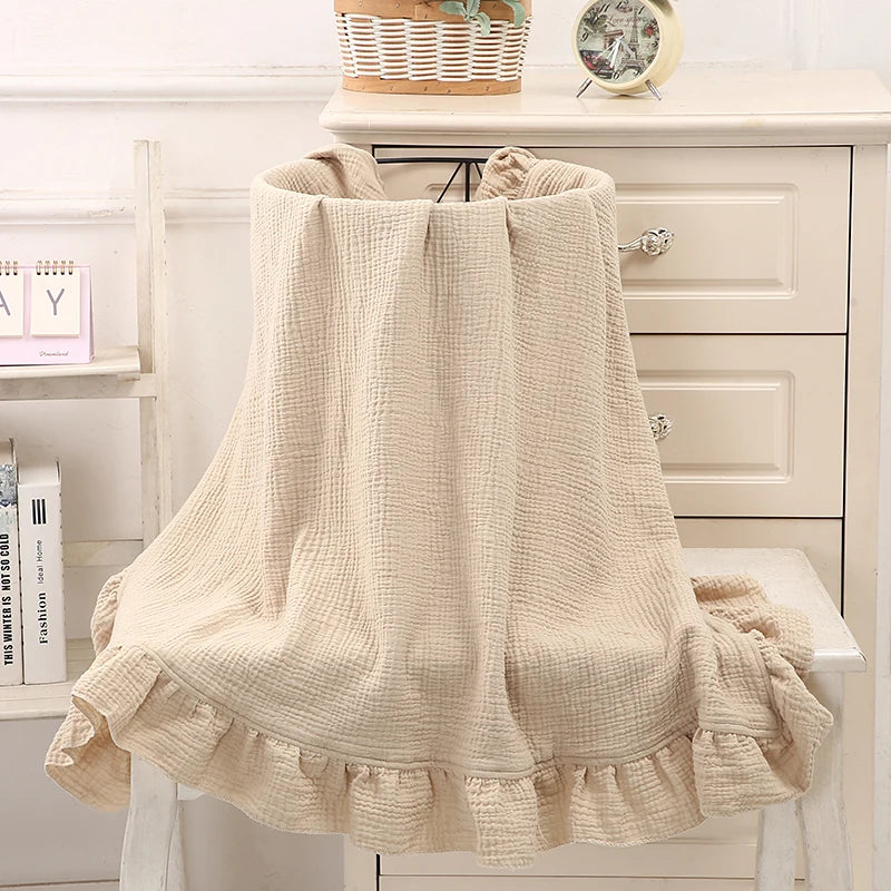 100% Organic Cotton Baby Wrap Gauze Ruffle Infant Blanket Kid Soft