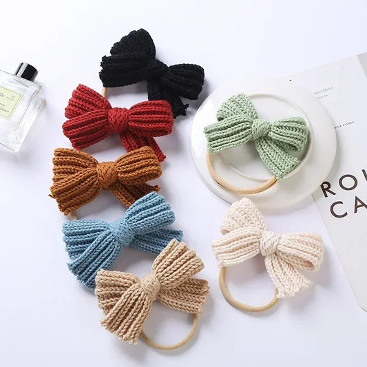 1PCS Cute Knitting Wool Bowknot Elastic Hairband Infant Solid Color