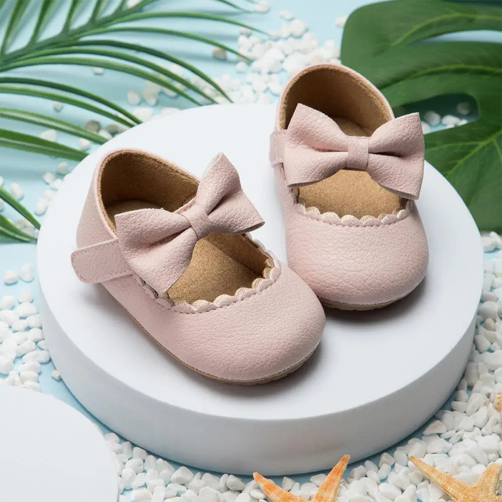 Retro New Newborn Baby Walking Shoes Spring Autumn Solid Color Bow