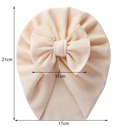 Solid Textured Ribbed Turban Baby Hats Bow Topknot Caps for Newborn