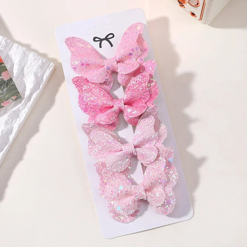 2/4/5Pcs Girls Cute Sequins Double Butterfly Hair Clip Bow Hairpins