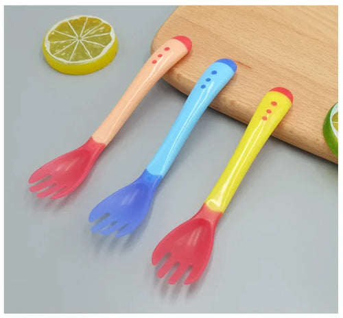 Baby Temperature Change Fork Spoon Small Toddlers Utensils Plastic