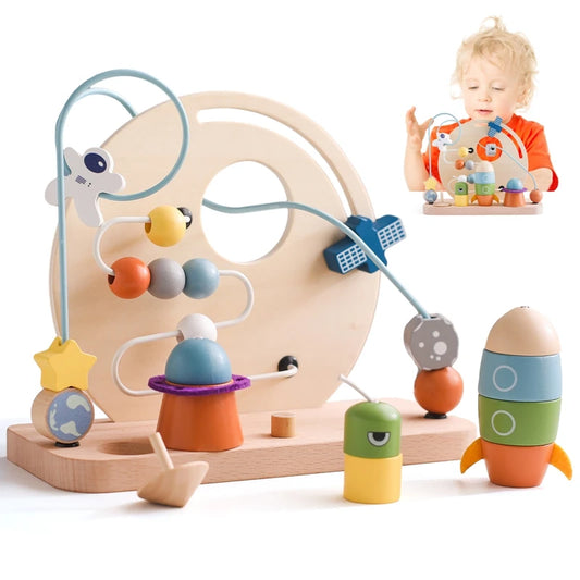 Montessori Toys Baby Wooden Aviation-themed Beaded Planet Toys