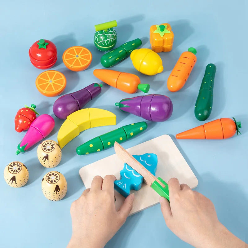 Simulation Kitchen Pretend Play Toy Magnetic Wooden Cutting Fruits