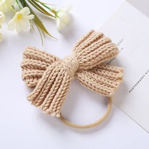 1PCS Cute Knitting Wool Bowknot Elastic Hairband Infant Solid Color