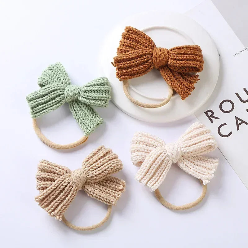 1PCS Cute Knitting Wool Bowknot Elastic Hairband Infant Solid Color