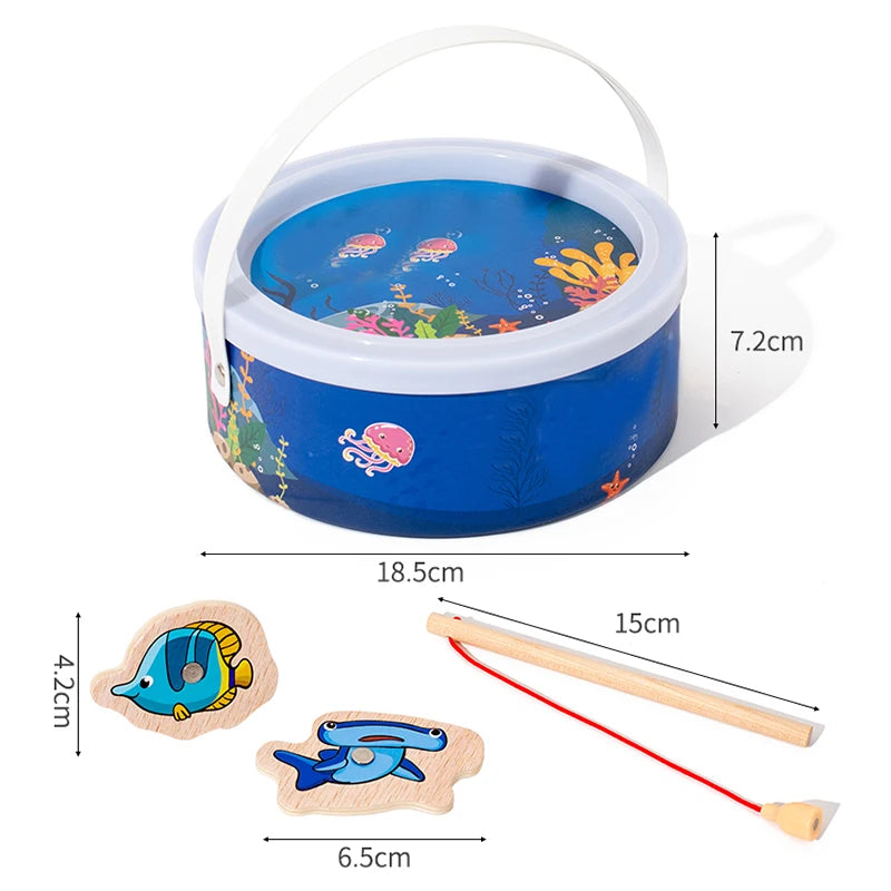 Montessori Wooden Magnetic Fishing Toys for Baby Cartoon Marine Life