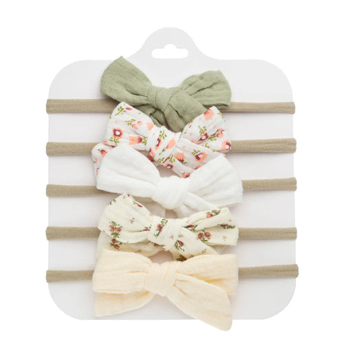 5Pcs/Lot Muslin Cotton Baby Headbands Flower Rainbow Print Elastic